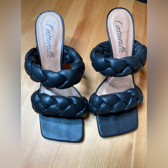 L’INTERVALLE Braided Black Leather Square Toe Heels - Picture 3 of 6